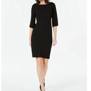 Calvin Klein Boat Neck Tulip 3/4 Sleeve Black Dress